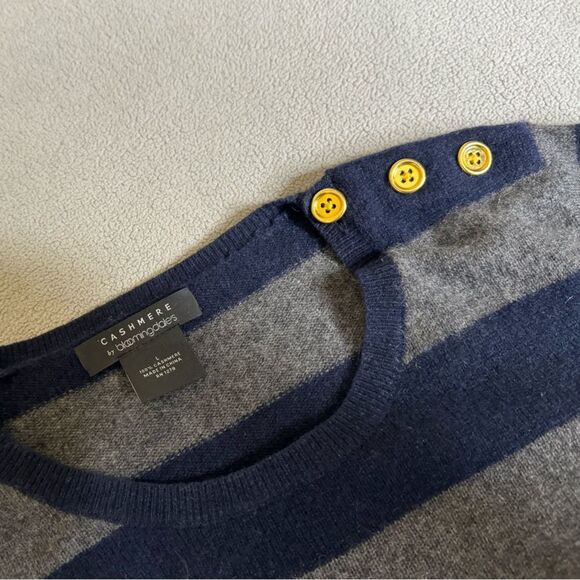Bloomingdale's Women's Pure 100%Cashmere Sweater in Blue Grey Stripe Size L - Picture 13 of 16